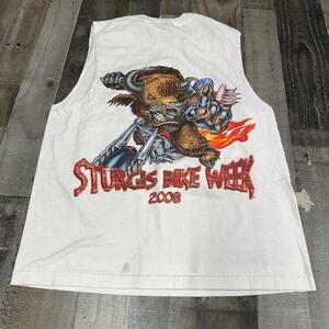 Sturgis Bike Week 2008 Tank Mens Large Bull Motorcycle Biker Graphic White